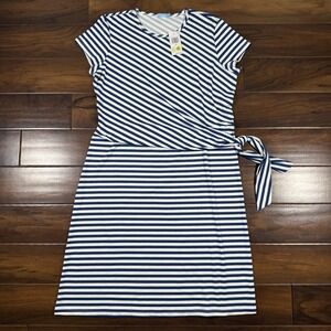 J. McLaughlin Women's XL‎ Elora Blue White Stripe Side Tie Dress Catalina Cloth
